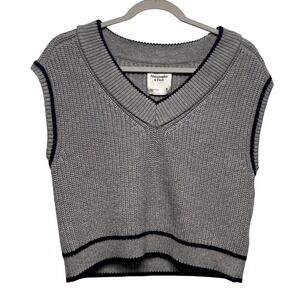 Abercrombie & Fitch Grey Navy V-Neck Shaker Stitch Sweater Vest Medium 150S1372